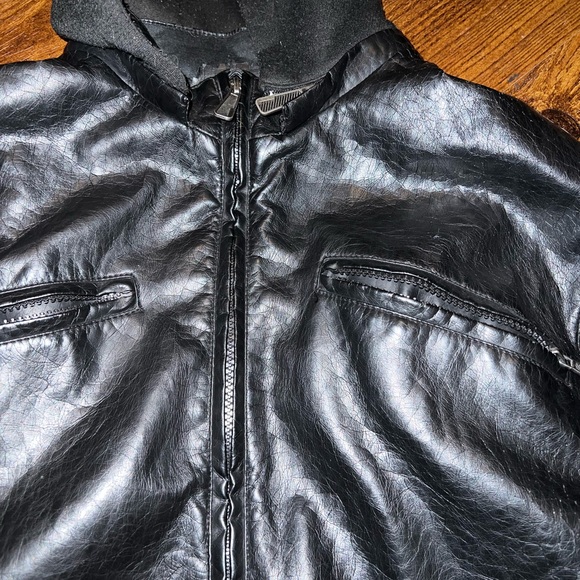 Whispering Smith Vintage Black Leather Zip Up Jacket Hood Quilted Lining Size XL - Picture 3 of 14